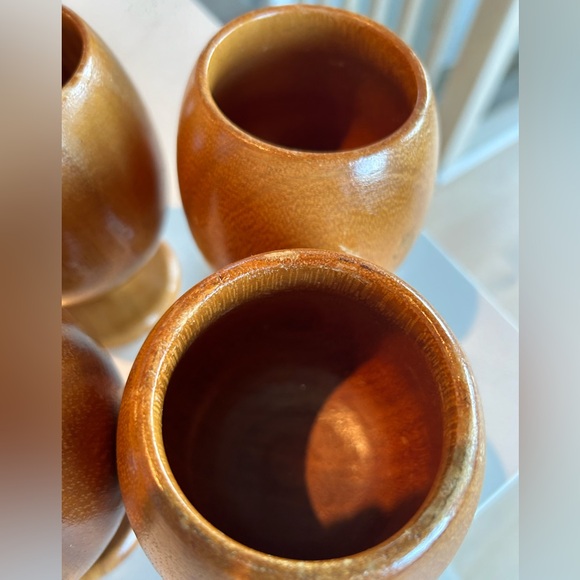 MCM Wood Pedestal Cups/Goblets Set 4 - Picture 3 of 8